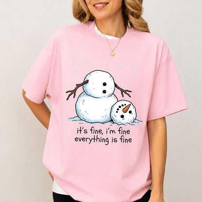 Funny Snowman Christmas Shirt, It's Fine Everything Is Fine Graphic Tee, Sarcastic Holiday T-Shirt 686632