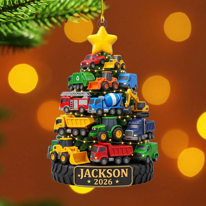 Personalized Construction Trucks Christmas Tree Acrylic Ornament, Custom Name Kid Truck Lover Ornament, Xmas Tree Decor Gift 686724 WFD