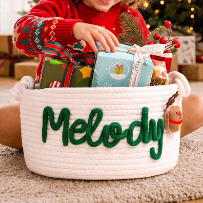 Personalized Christmas Handmade Basket with Name, Custom Embroidery Xmas Gift Basket 686717 WFD
