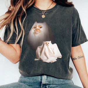 Retro Funny Ghost Kitten Shirt, Unisex Meme Cringe Funny Dumb Shirt, Cat Halloween Shirt, Spooky Season Cat Tee, Gift For Cat Lover BX25