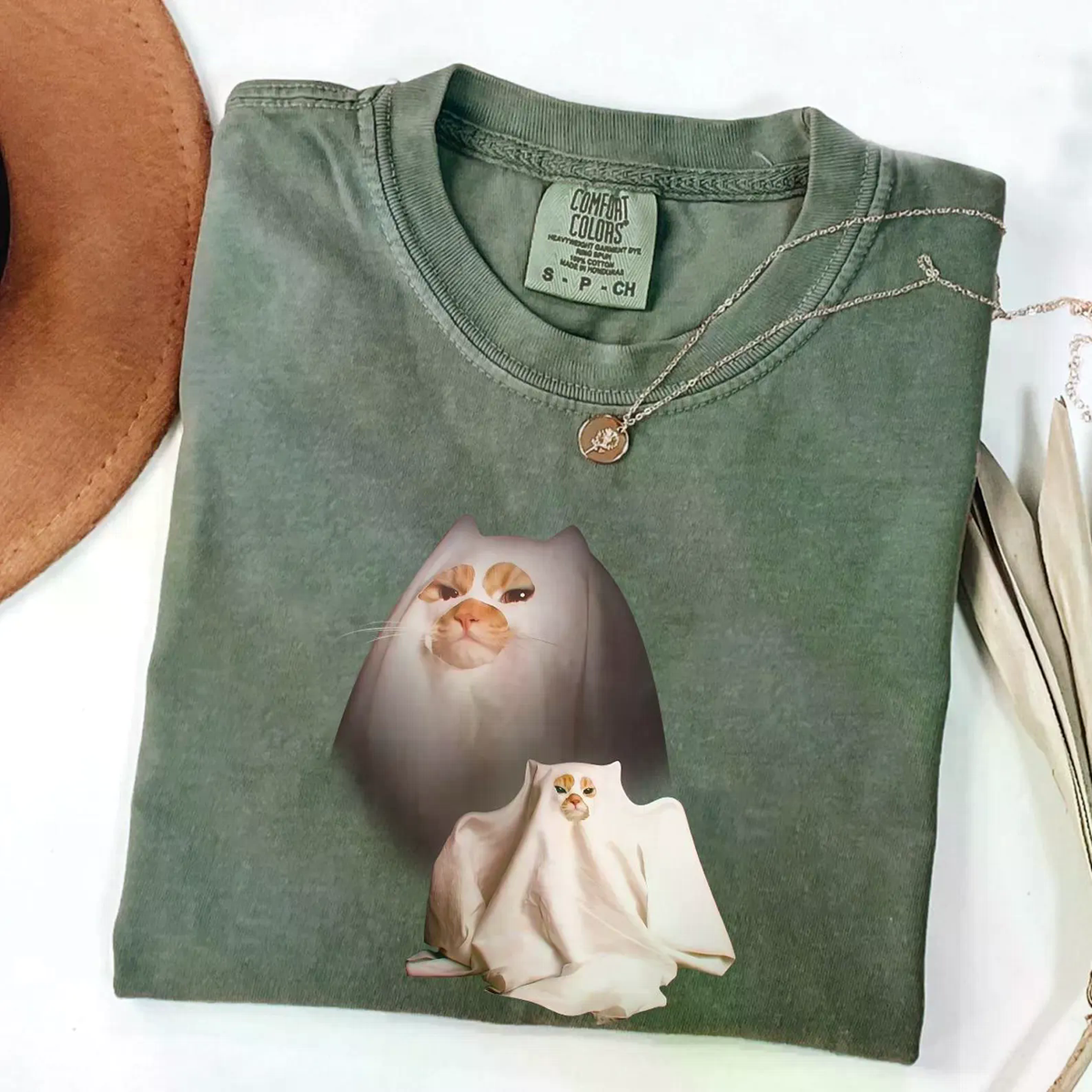 Retro Funny Ghost Kitten Shirt, Unisex Meme Cringe Funny Dumb Shirt, Cat Halloween Shirt, Spooky Season Cat Tee, Gift For Cat Lover BX25
