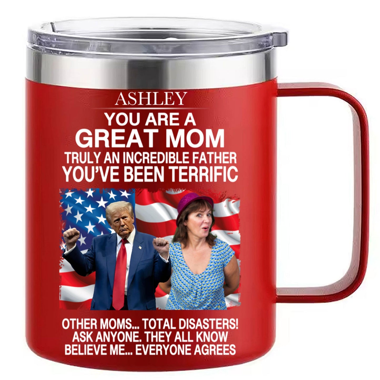 My Dad With Trump Custom Photo, Funny Father's Day Greeting Insulated Tumbler, Stainless Steel Tumbler With Handle, Gifts For Dad, Gifts For Husband 682058 - GOP