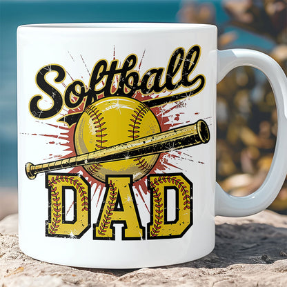 Softball Dad Mug | Game Day Coffee Cup for Sports Dad, Coach | Father’s Day Gift for Husband, Senior Night Mug 682252
