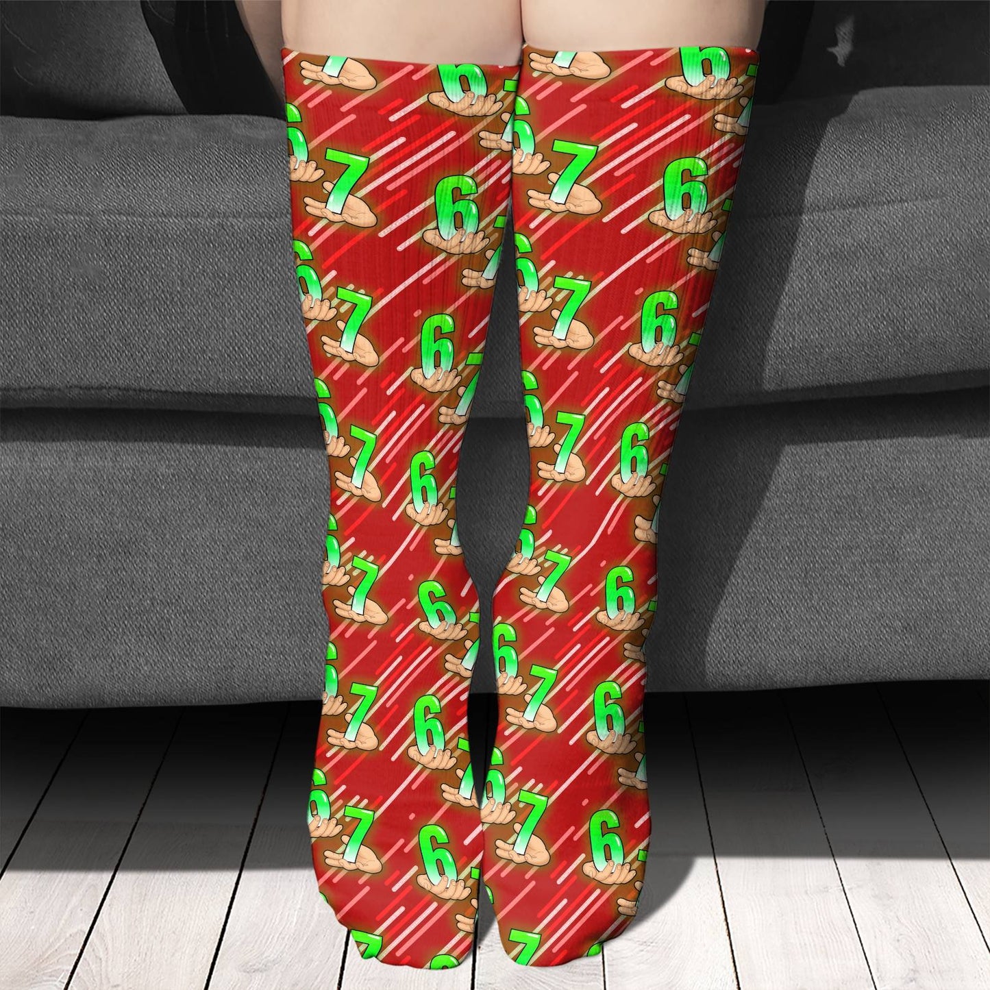 Trendy Six Seven Meme Socks | 6 7 Viral Meme Christmas Socks | Cozy Gen Z Winter Gift for Meme Lovers 683673