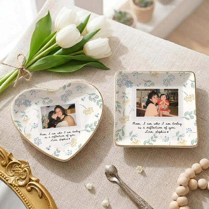 Custom Photo Floral Ceramic Jewelry Dish, Personalized Gift for Mom, Floral Ceramic Trinket Dish with Picture 686544 WFD