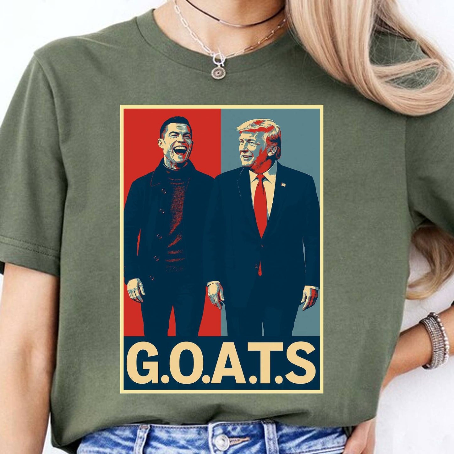 Trump and Ronaldo GOATS Dark Shirt | Funny MAGA CR7 Meme Tee | Political Trump Pop Art Shirt 683727 - GOP