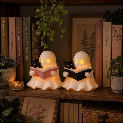 3D Printed Cozy Ghost Reading a Book Night Light, Cute Spooky Cat Lamp, Aesthetic Fall & Halloween Table Decor for Book Lovers 686667 WFD