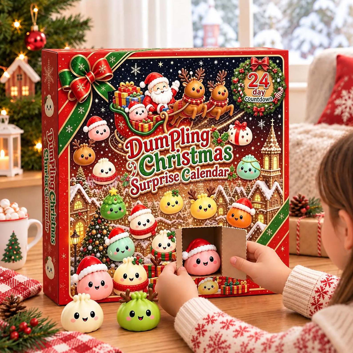 24 Days Christmas Advent Calendar, Cute Dumpling Mochi Squishy Fidget Toy Set, Holiday Party Favors & Stocking Stuffers Gifts 686651 WFD