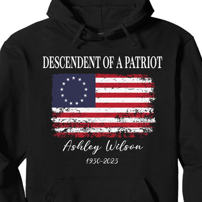 Personalized Descendent of A Patriot Dark Shirt | Happy 250th Birthday USA Shirt | Patriotic 4th Of July 1776 - 2026 T-Shirt | America 250th Anniversary | Independence Day Shirt 682742