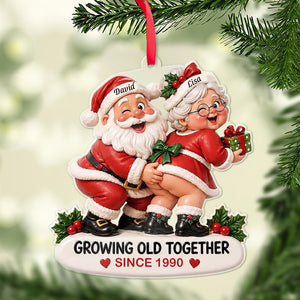 Personalized Naughty Santa & Mrs Claus Christmas Acrylic Ornament, Growing Old Together Custom Name & Year, Funny Couples Xmas Tree Decor Gift 686509