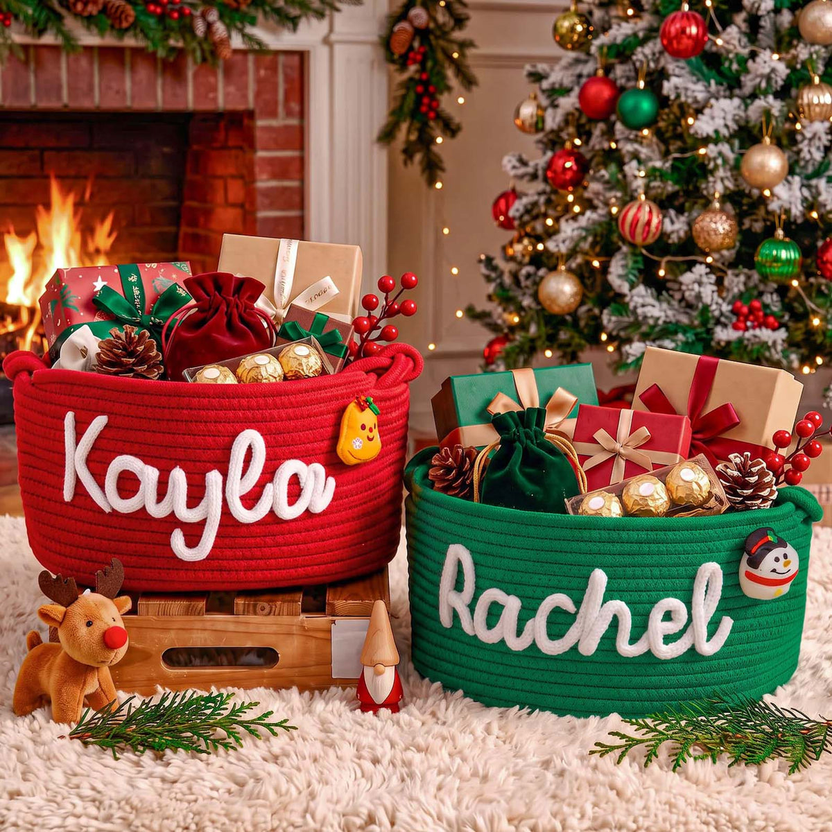 Personalized Christmas Handmade Basket with Name, Custom Embroidery Xmas Gift Basket 686717 WFD