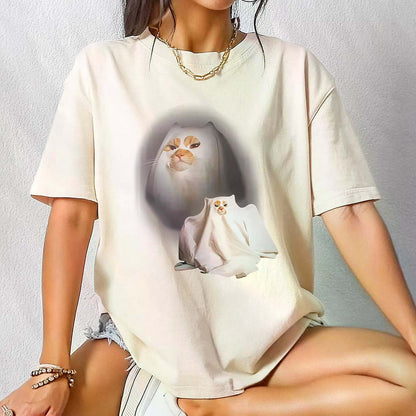 Retro Funny Ghost Kitten Shirt, Unisex Meme Cringe Funny Dumb Shirt, Cat Halloween Shirt, Spooky Season Cat Tee, Gift For Cat Lover BX25