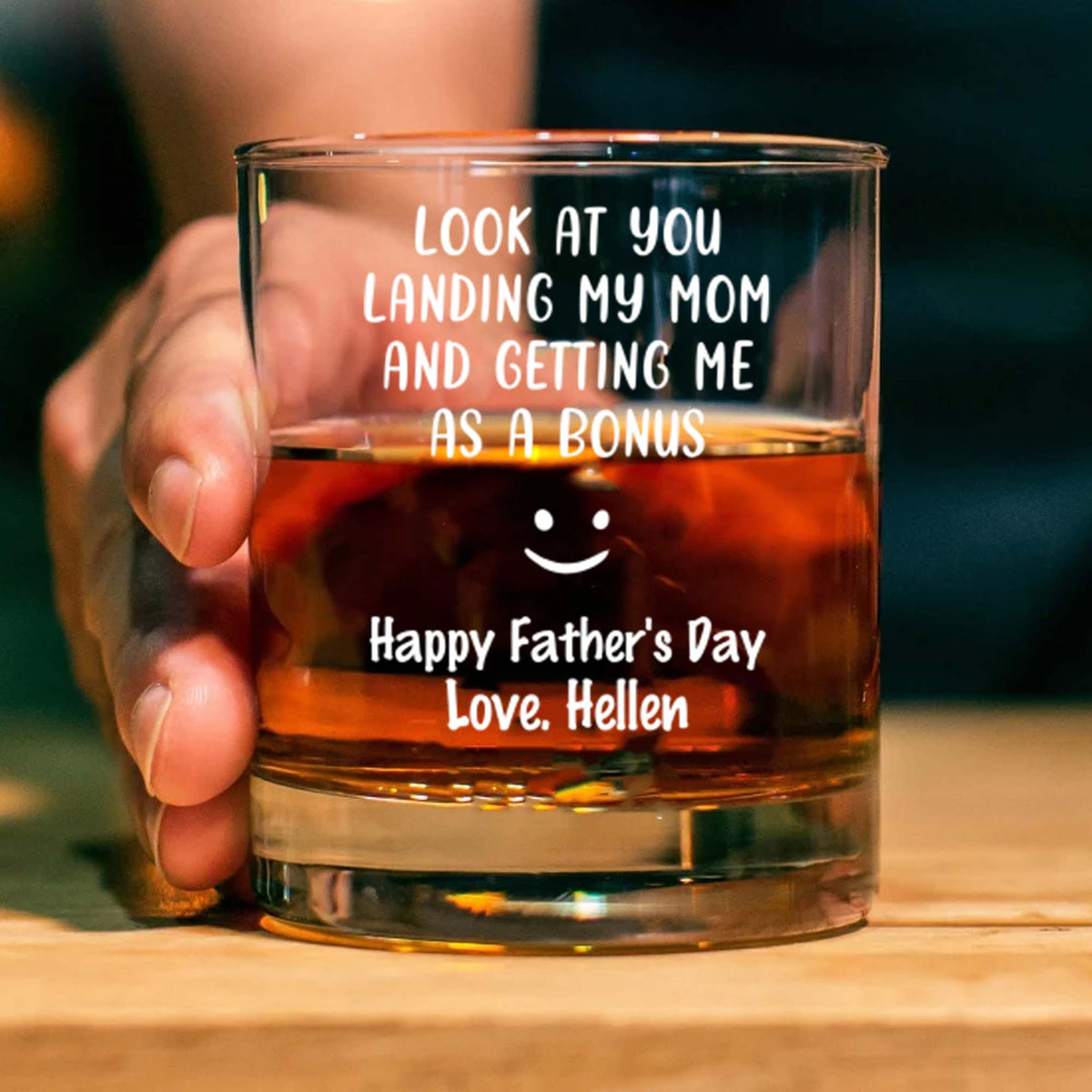 Look At You Landing My Mom And Getting Me As A Bonus | Personalized Funny Whiskey Glass For Stepdad | Father’s Day Gift for Bonus Dad, Best Stepfather 682237