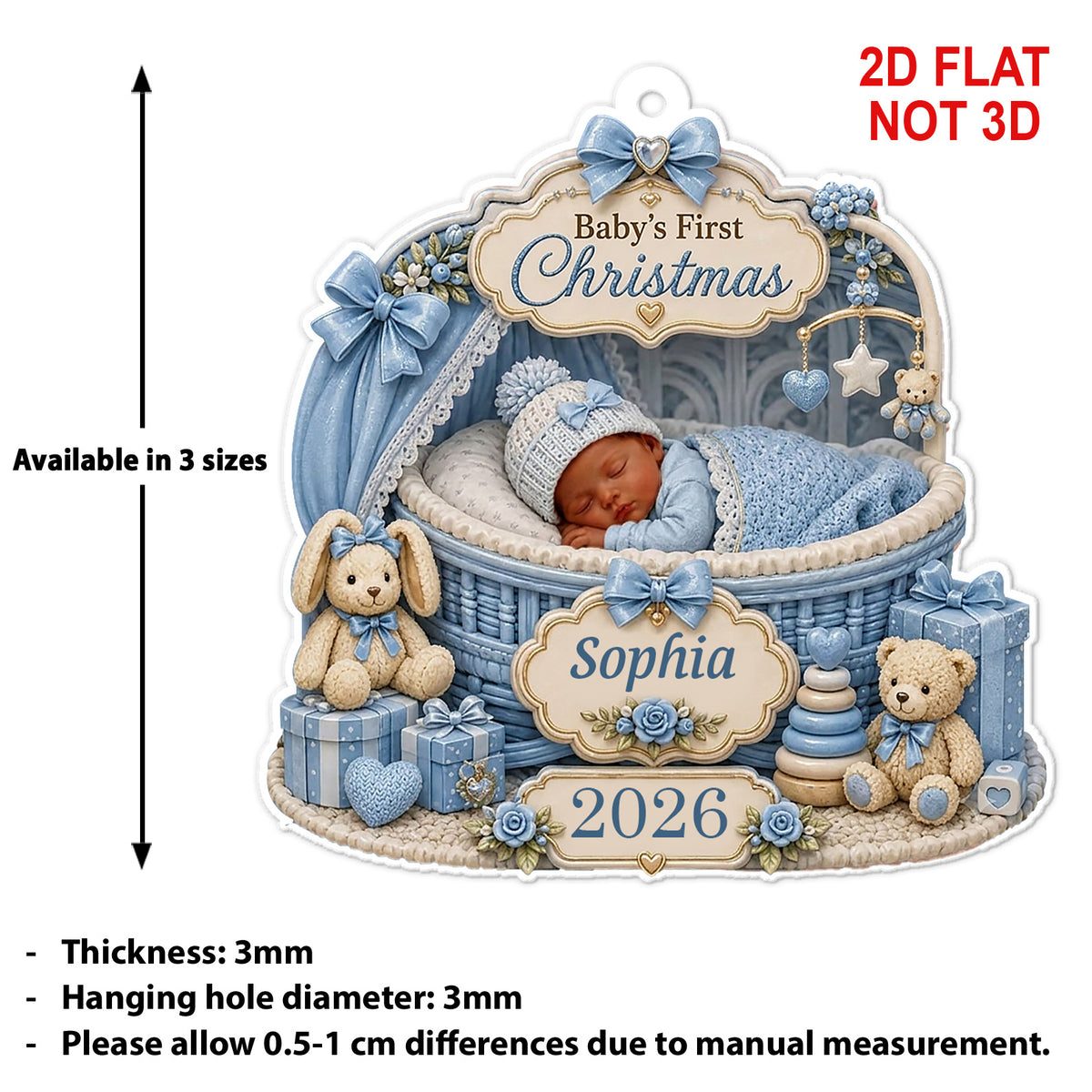 Personalized Baby's First Christmas Acrylic Ornament, Custom Newborn Sleeping in Bassinet Keepsake, Baby Boy Girl 1st Xmas Tree Hanging Decoration Gift 686512
