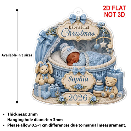 Personalized Baby's First Christmas Acrylic Ornament, Custom Newborn Sleeping in Bassinet Keepsake, Baby Boy Girl 1st Xmas Tree Hanging Decoration Gift 686512
