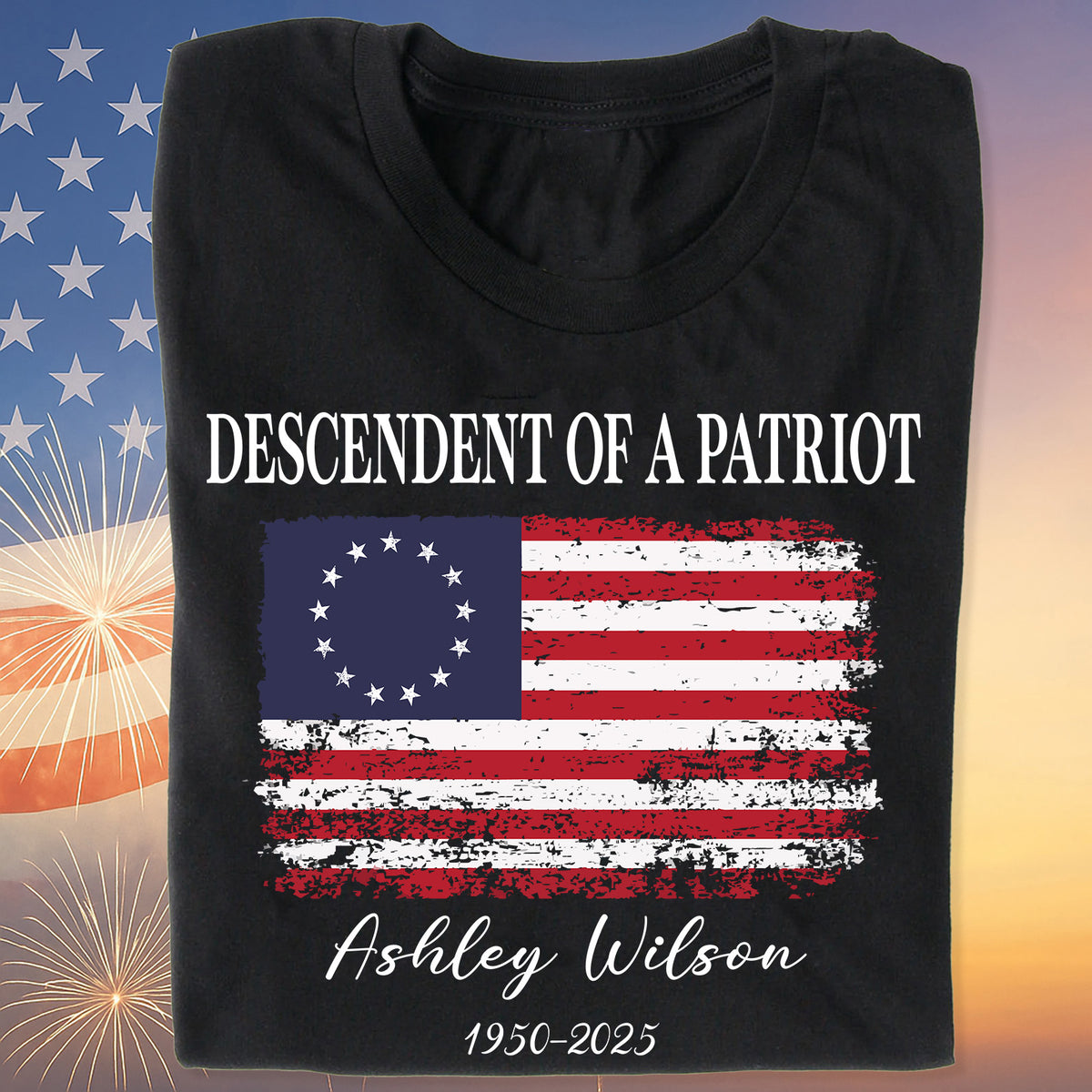 Personalized Descendent of A Patriot Dark Shirt | Happy 250th Birthday USA Shirt | Patriotic 4th Of July 1776 - 2026 T-Shirt | America 250th Anniversary | Independence Day Shirt 682742