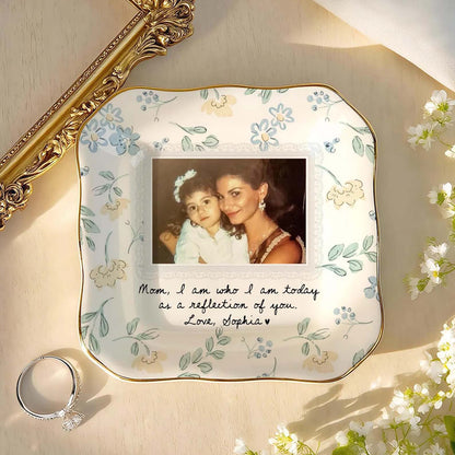 Custom Photo Floral Ceramic Jewelry Dish, Personalized Gift for Mom, Floral Ceramic Trinket Dish with Picture 686544 WFD