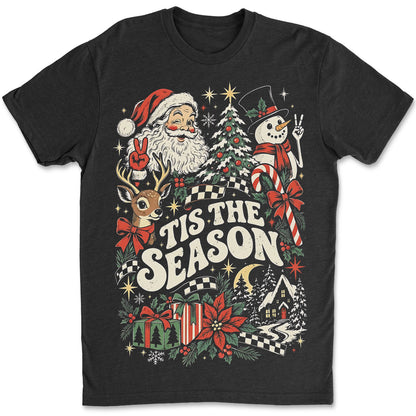 Vintage Santa & Snowman "Tis The Season" Holiday Tee, Retro Christmas Graphic T-Shirt 686631