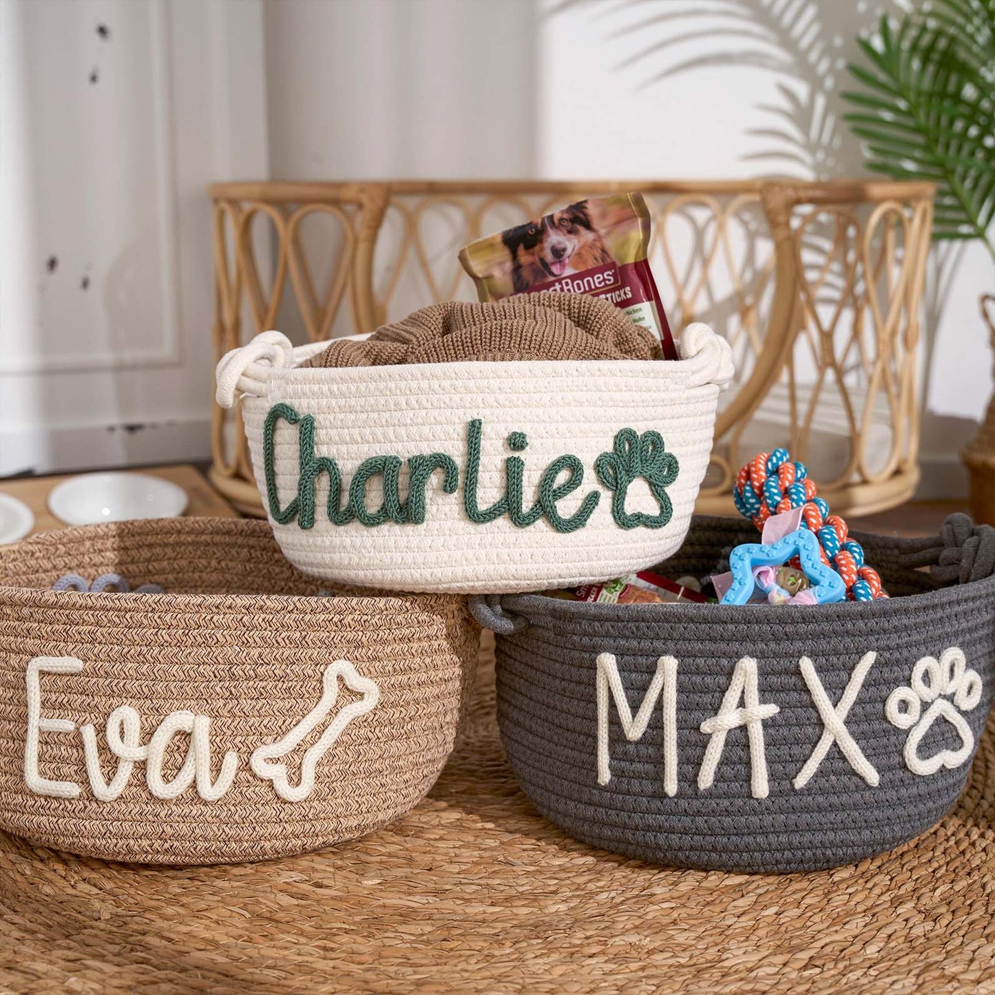 Personalized Pet Toy Basket, Custom Name Basket, Rope Cotton Basket Gift, Pet Toy Basket, Custom Toy Storage For Pet BX25