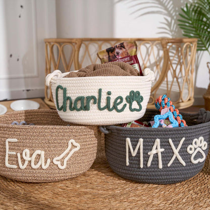 Personalized Pet Toy Basket, Custom Name Basket, Rope Cotton Basket Gift, Pet Toy Basket, Custom Toy Storage For Pet BX25