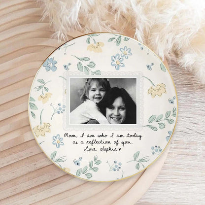 Custom Photo Floral Ceramic Jewelry Dish, Personalized Gift for Mom, Floral Ceramic Trinket Dish with Picture 686544 WFD
