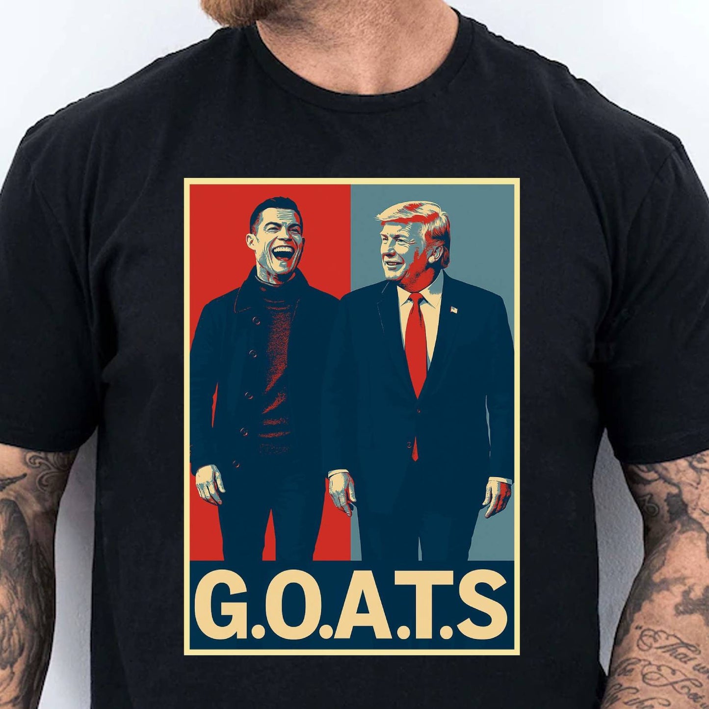 Trump and Ronaldo GOATS Dark Shirt | Funny MAGA CR7 Meme Tee | Political Trump Pop Art Shirt 683727 - GOP