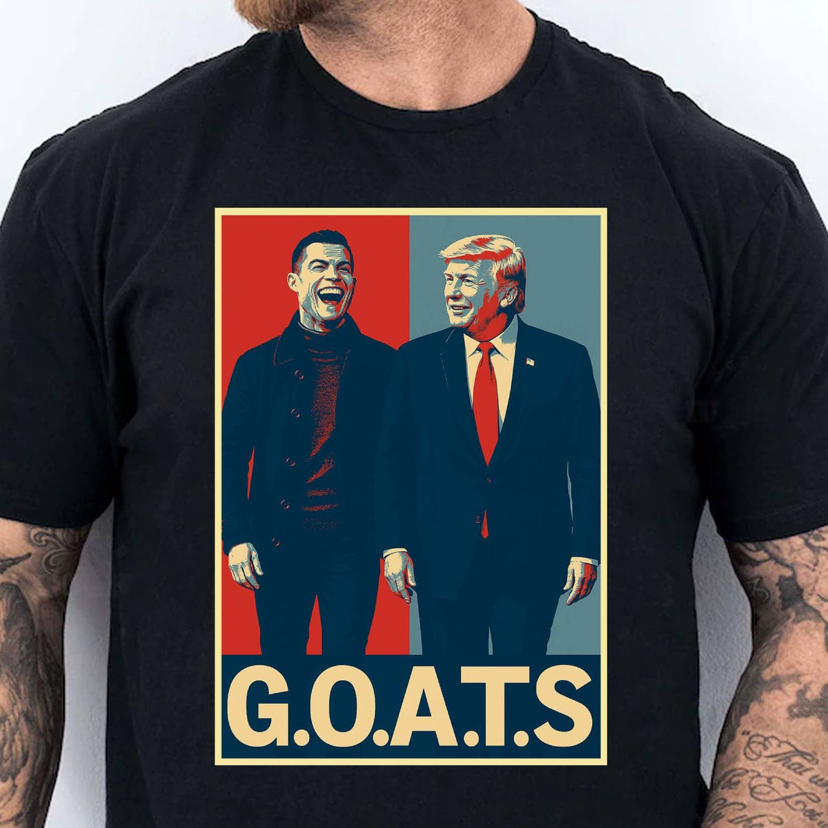 Trump and Ronaldo GOATS Dark Shirt | Funny MAGA CR7 Meme Tee | Political Trump Pop Art Shirt 683727 - GOP