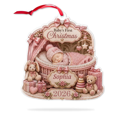 Personalized Baby's First Christmas Acrylic Ornament, Custom Newborn Sleeping in Bassinet Keepsake, Baby Boy Girl 1st Xmas Tree Hanging Decoration Gift 686512