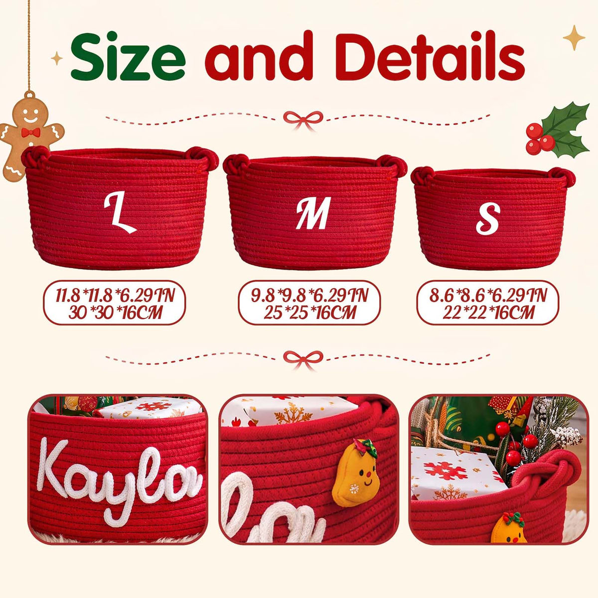 Personalized Christmas Handmade Basket with Name, Custom Embroidery Xmas Gift Basket 686717 WFD