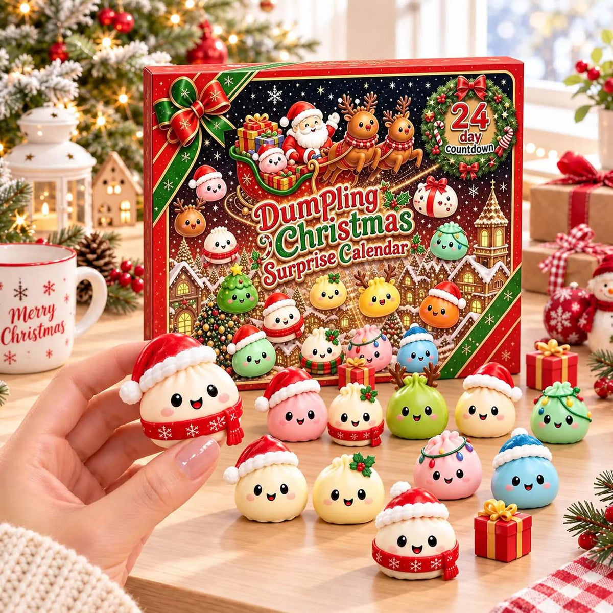 24 Days Christmas Advent Calendar, Cute Dumpling Mochi Squishy Fidget Toy Set, Holiday Party Favors & Stocking Stuffers Gifts 686651 WFD
