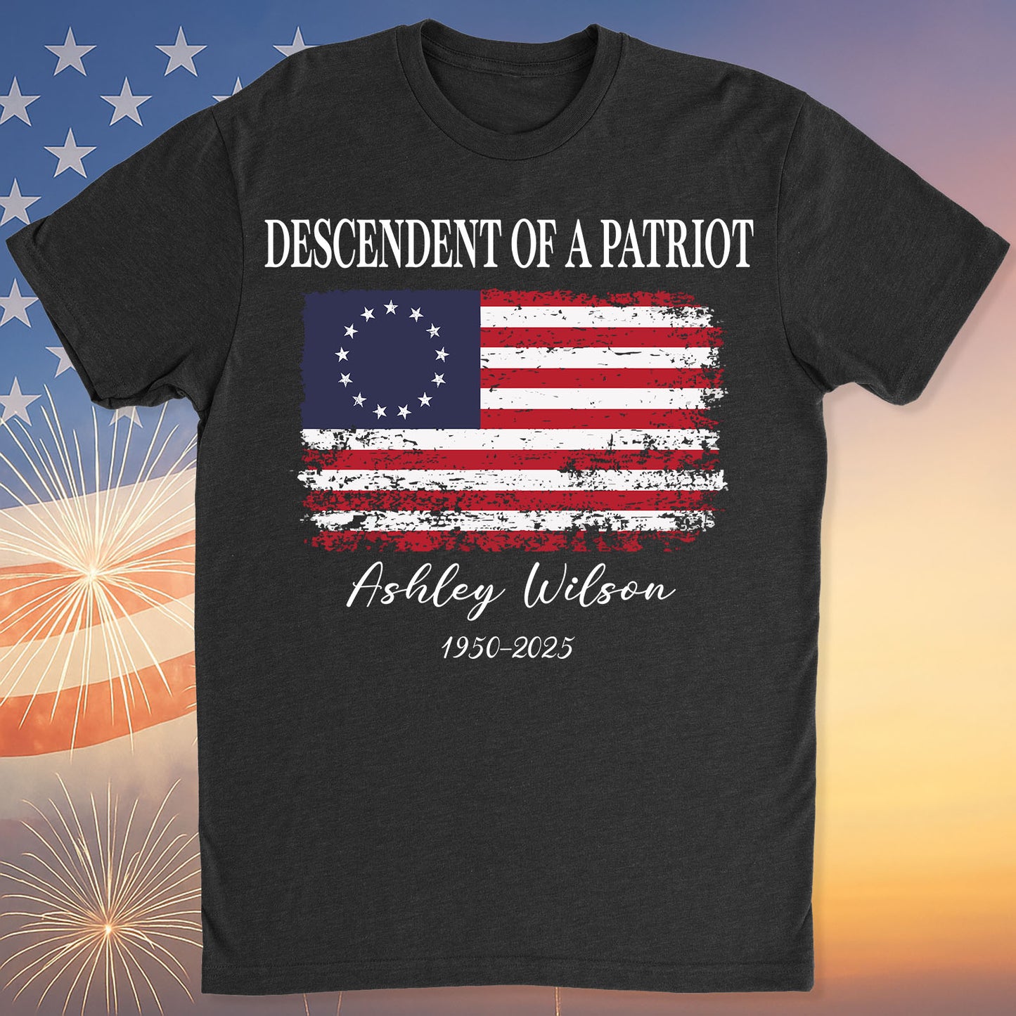 Personalized Descendent of A Patriot Dark Shirt | Happy 250th Birthday USA Shirt | Patriotic 4th Of July 1776 - 2026 T-Shirt | America 250th Anniversary | Independence Day Shirt 682742