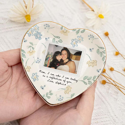 Custom Photo Floral Ceramic Jewelry Dish, Personalized Gift for Mom, Floral Ceramic Trinket Dish with Picture 686544 WFD