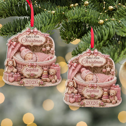 Personalized Baby's First Christmas Acrylic Ornament, Custom Newborn Sleeping in Bassinet Keepsake, Baby Boy Girl 1st Xmas Tree Hanging Decoration Gift 686512