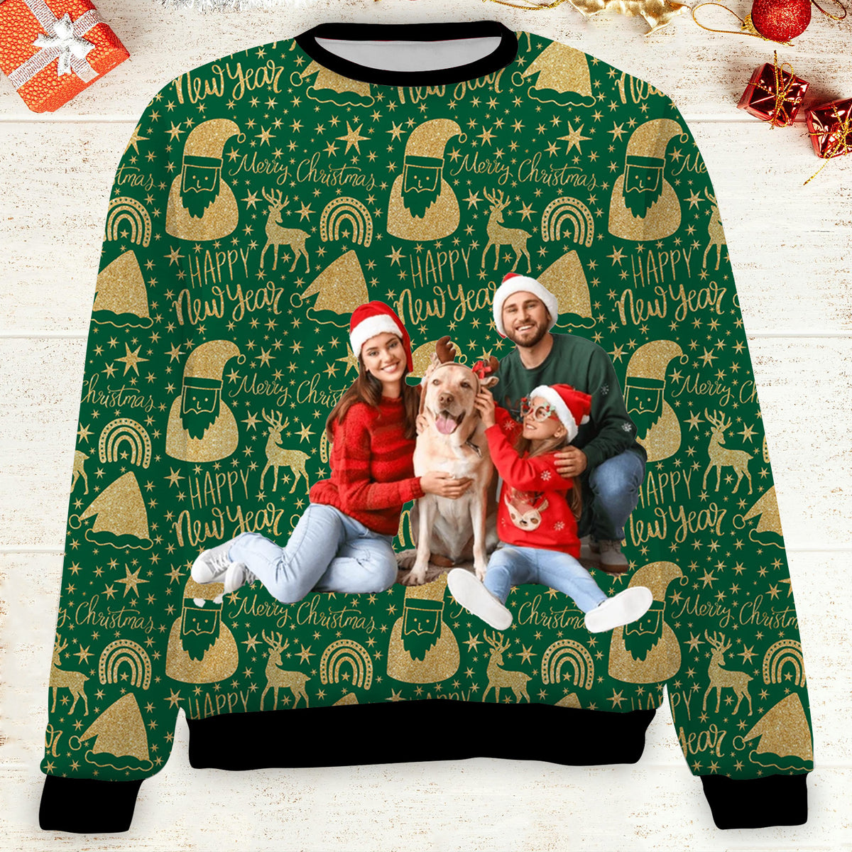 Custom Photo Christmas Family Sweatshirt, Personalized Photo Ugly Sweater, Christmas All-Over-Printed Sweatshirt 682672