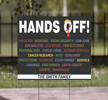 Personalized Hands Off Yard Sign – Progressive Political Yard Sign for Social Justice and Free Speech Advocacy, 8647 Anti Trump 682186