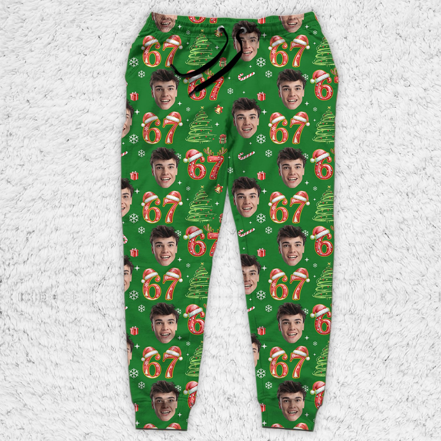 Custom Photo Face 6 7 Christmas Sweatpants | Personalized Funny Six Seven Meme Pajama Sweatpants 683685