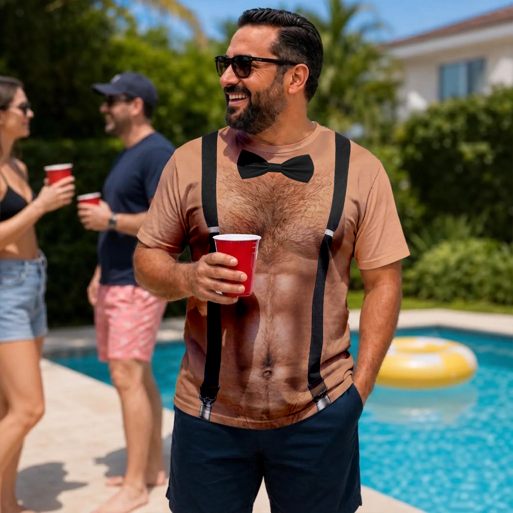 Funny Hairy Chest Suspenders AOP Shirt, Halloween Costume T-Shirt, Funny Men Gag Gift 685947