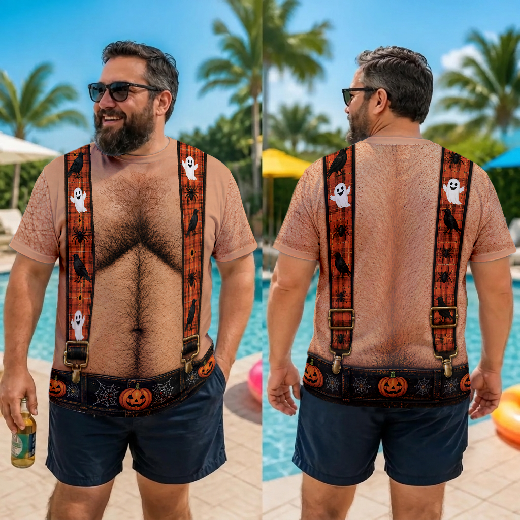 Funny Hairy Chest Suspenders AOP Shirt, Halloween Costume T-Shirt, Funny Men Gag Gift 685947