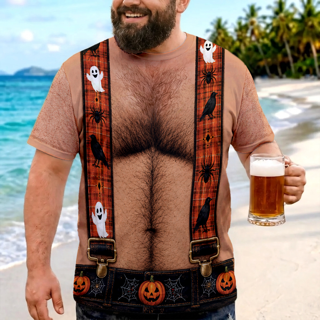 Funny Hairy Chest Suspenders AOP Shirt, Halloween Costume T-Shirt, Funny Men Gag Gift 685947