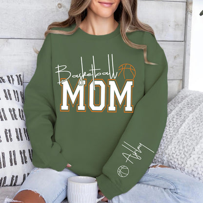 Personalized Basketball Mom Sweatshirt | Custom Name Mom Front & Left Sleeve Sweatshirt | Mother’s Day Gift 684320