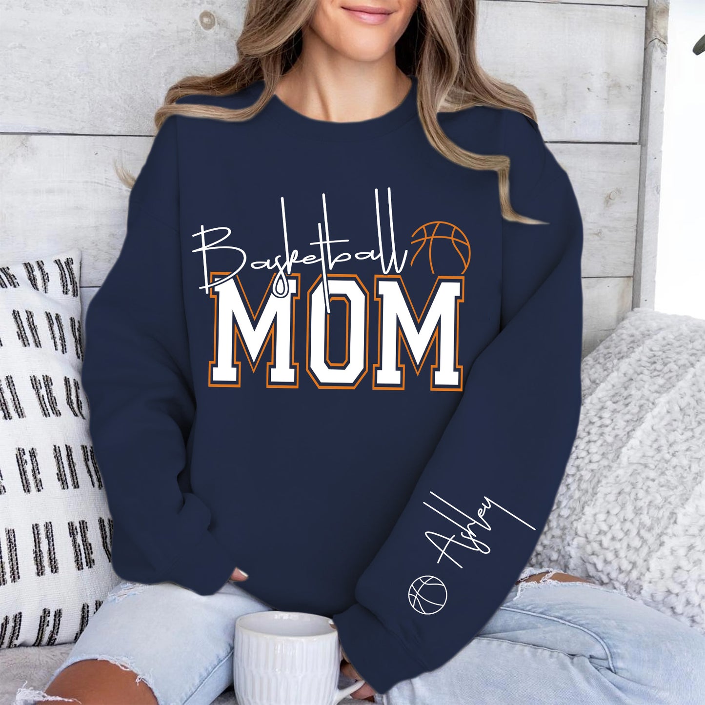 Personalized Basketball Dad Sweatshirt | Custom Name Dad Front & Left Sleeve Sweatshirt | Father’s Day Gift 684320