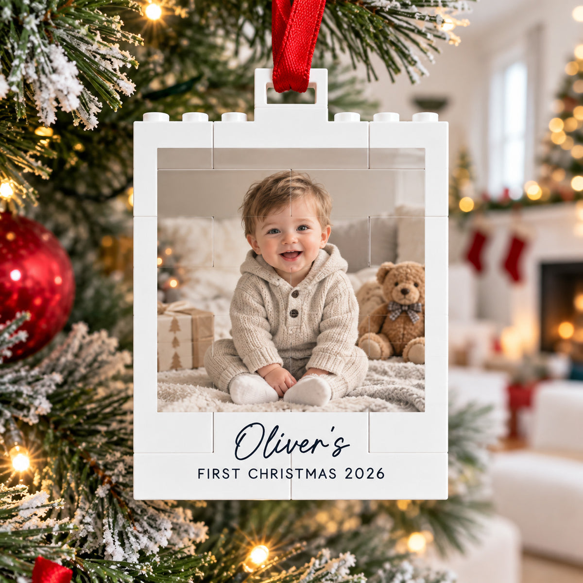 Custom Photo Baby First Christmas Building Block Ornament, Personalized Baby Christmas Keepsake 686298 WFD