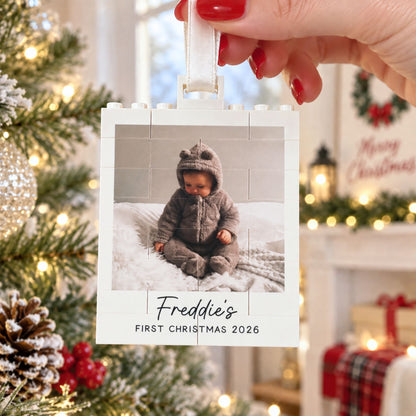 Custom Photo Baby First Christmas Building Block Ornament, Personalized Baby Christmas Keepsake 686298 WFD
