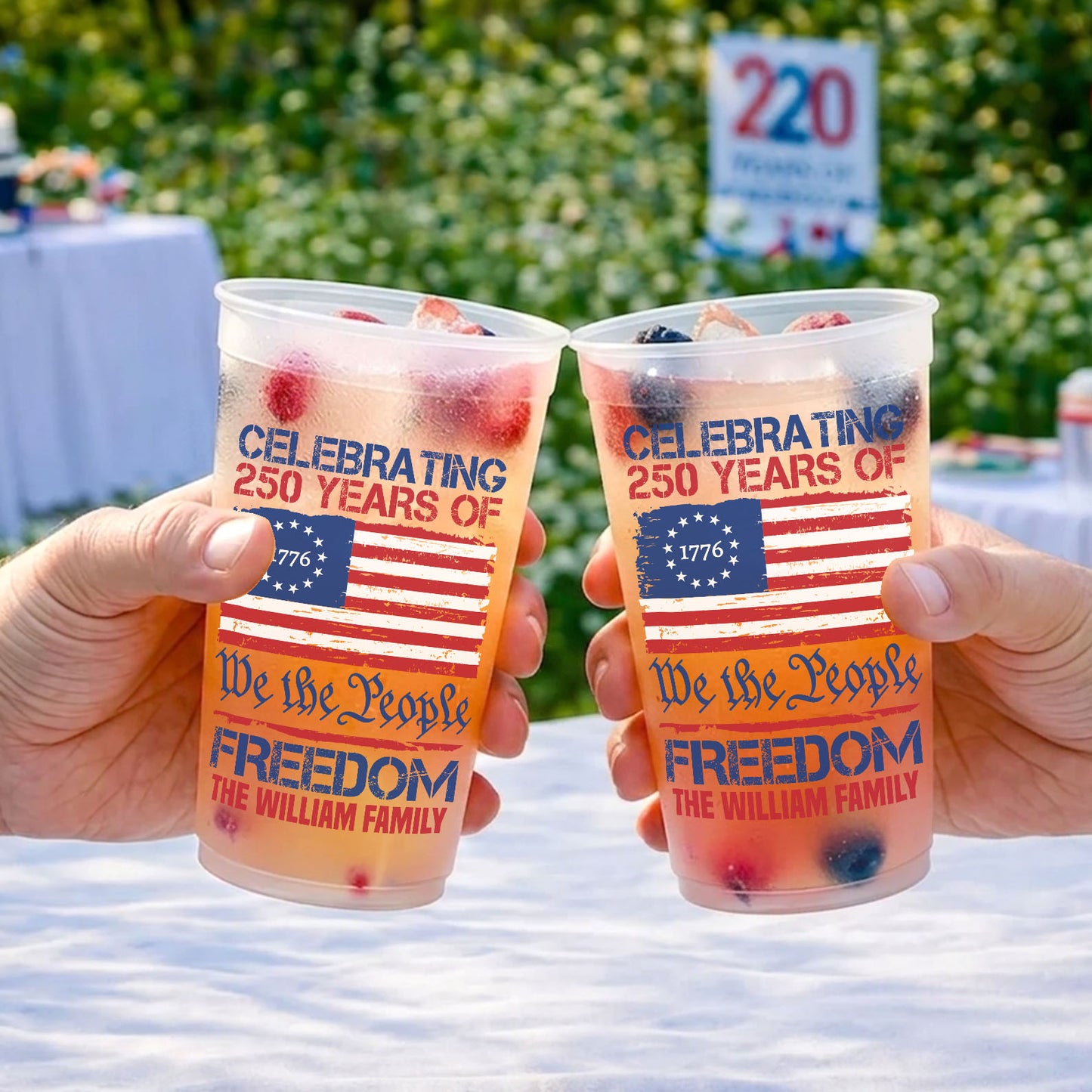 Personalized USA 250 Years Frosted Cups, Custom Family Name Cups, 4th of July 1776–2026 Party Cups 684888