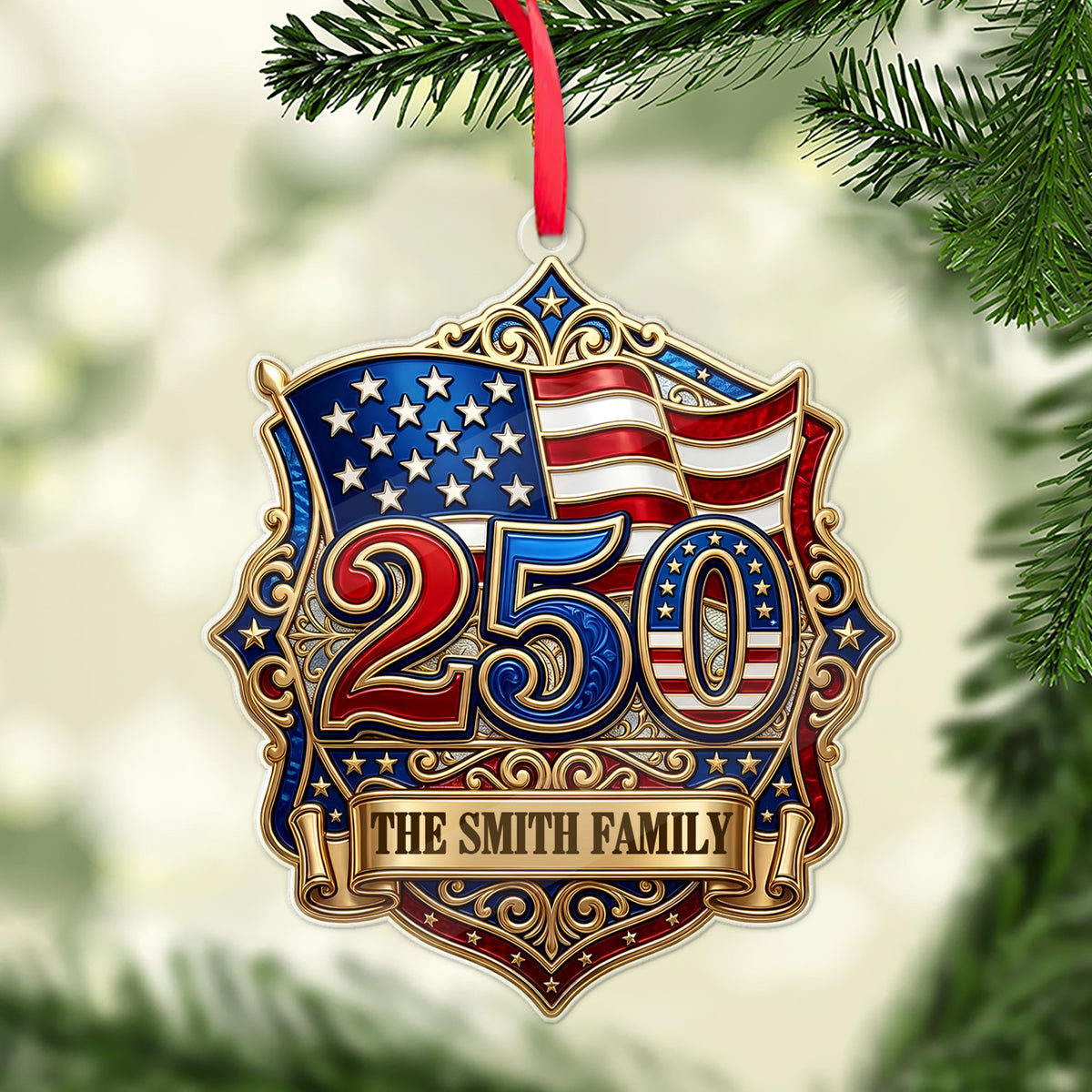 250 Years of Freedom Acrylic Ornament, Custom Family Name Celebrate USA 250th Anniversary Ornament 686392