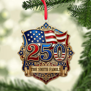 250 Years of Freedom Acrylic Ornament, Custom Family Name Celebrate USA 250th Anniversary Ornament 686392