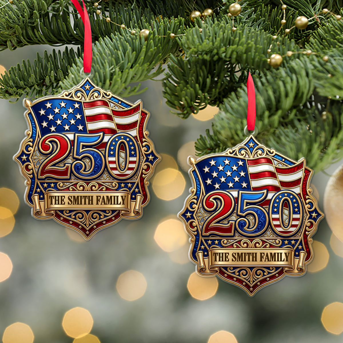 250 Years of Freedom Acrylic Ornament, Custom Family Name Celebrate USA 250th Anniversary Ornament 686392