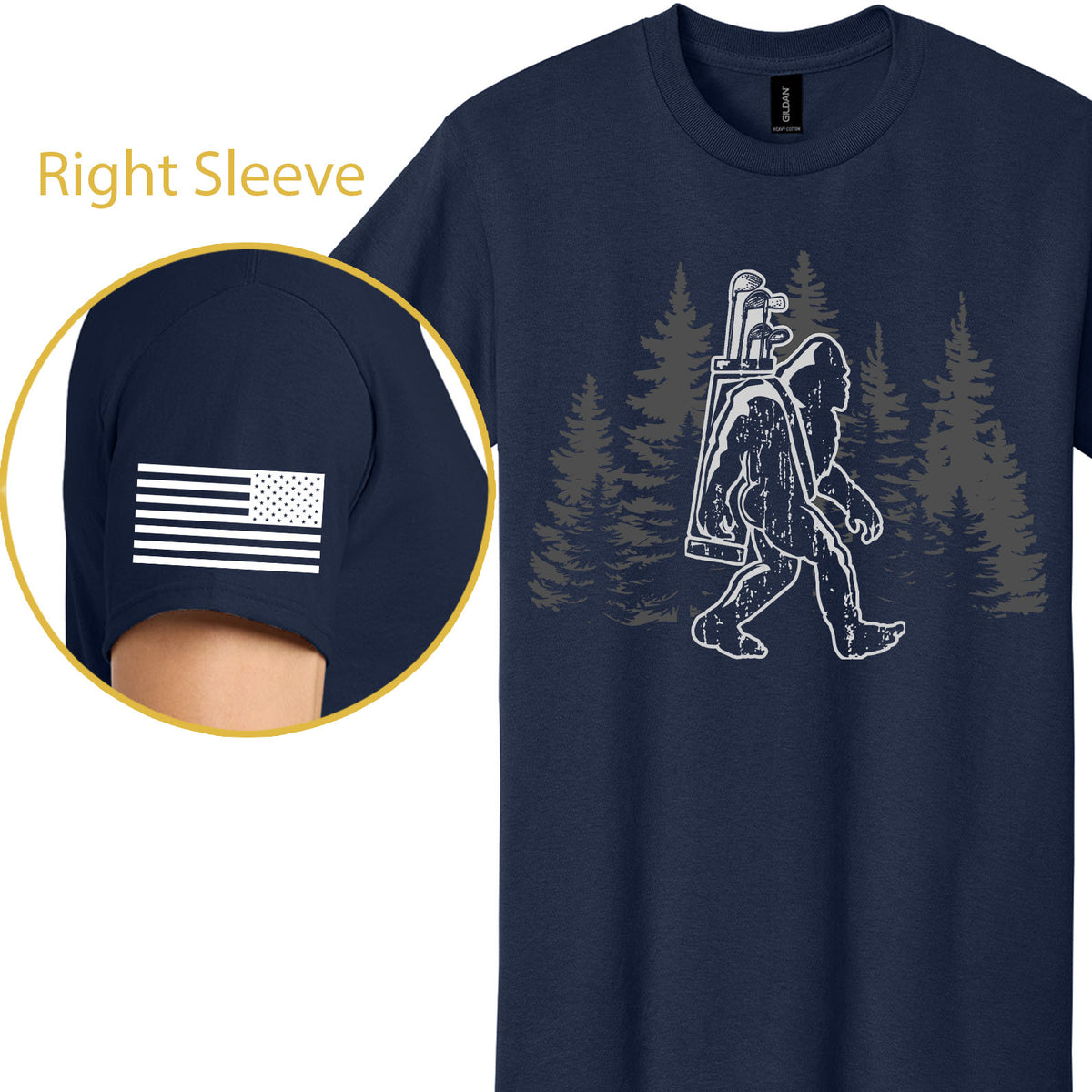 Bigfoot Golfer Shirt | Funny Sasquatch Golfing T-Shirt | Bigfoot Golf Front & Sleeve Right Print 683892