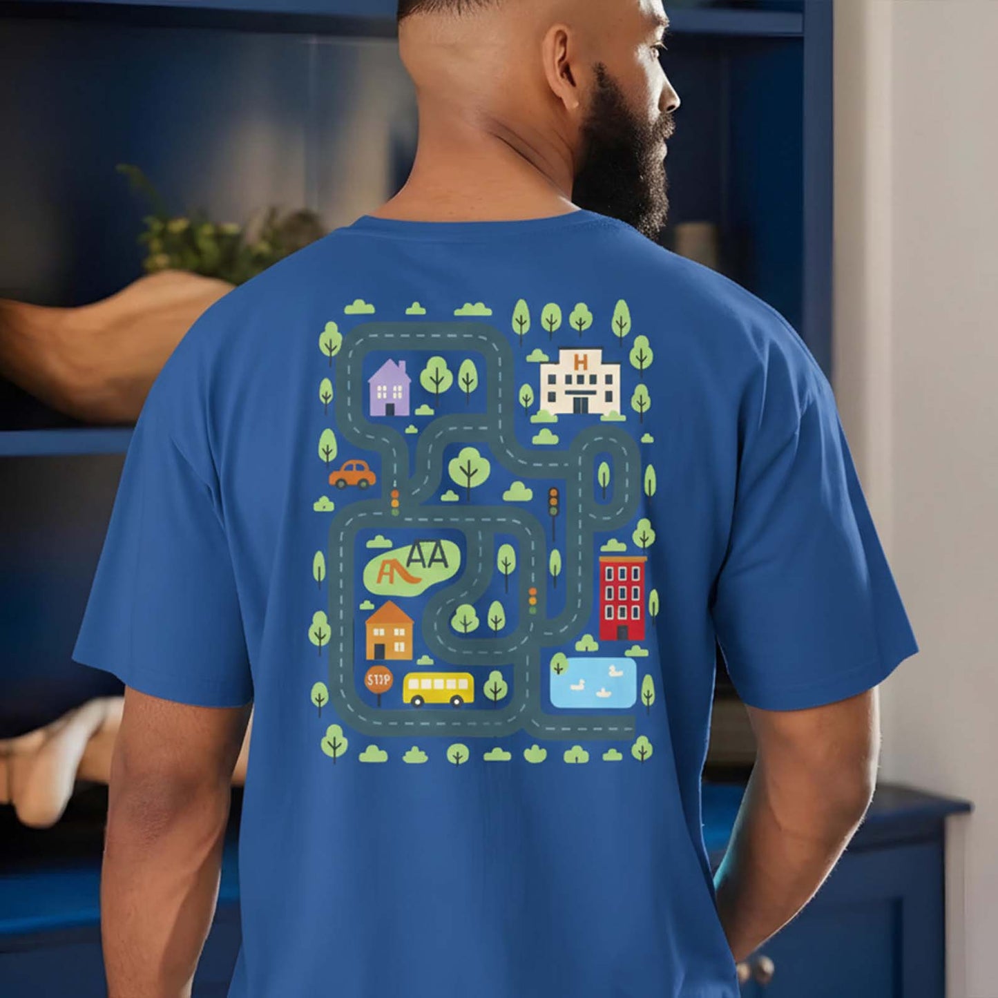 Tired Dads Club Shirt, Funny Dad Life Humor, Father's Day Gifts, Car Track Play Mat Tee Pocket & Back Dark Shirt WFD