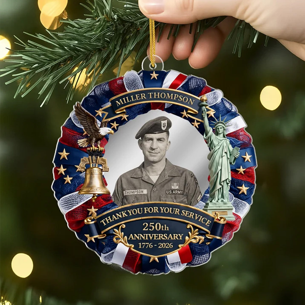 Custom Photo Military Acrylic Ornament, Thank You for Your Service, USA 250th Anniversary Christmas Gift 685904